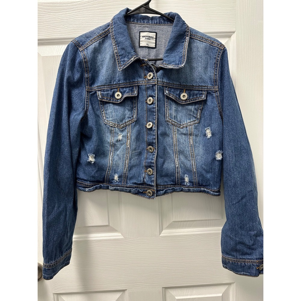 Highway Jeans Blue Distressed Cropped Denim Jacket XL See Measurements